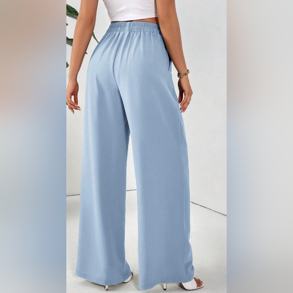 SHEIN Light Blue Wide Leg Pull-On Pants | Elastic Waist | Pockets | Size S